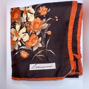 Leonardi Floral Scarf with Orange and Brown floral Accents Vintage